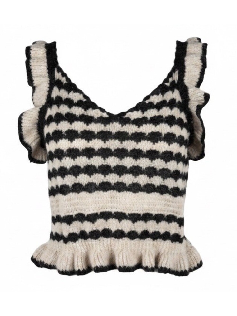 Solitaire Size M NWT Black & Ivory Ruffle Sleeve Crochet Crop Top Preppy Modern